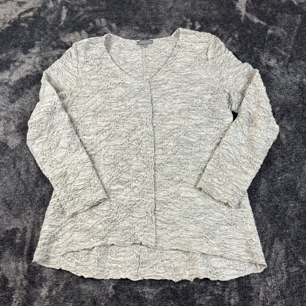 Habitat Clothes To Live In Crinkle Long Sleeve Pullover V-Neck Gray Blouse Sz S
